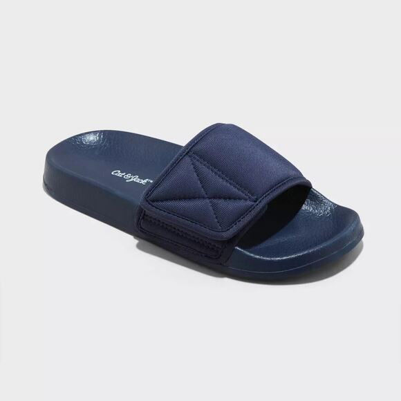 Unisex Kris Sport Slide Sandals Navy Blue Hook Loop Strap Cat & Jack Size L 4/5 - Picture 1 of 4